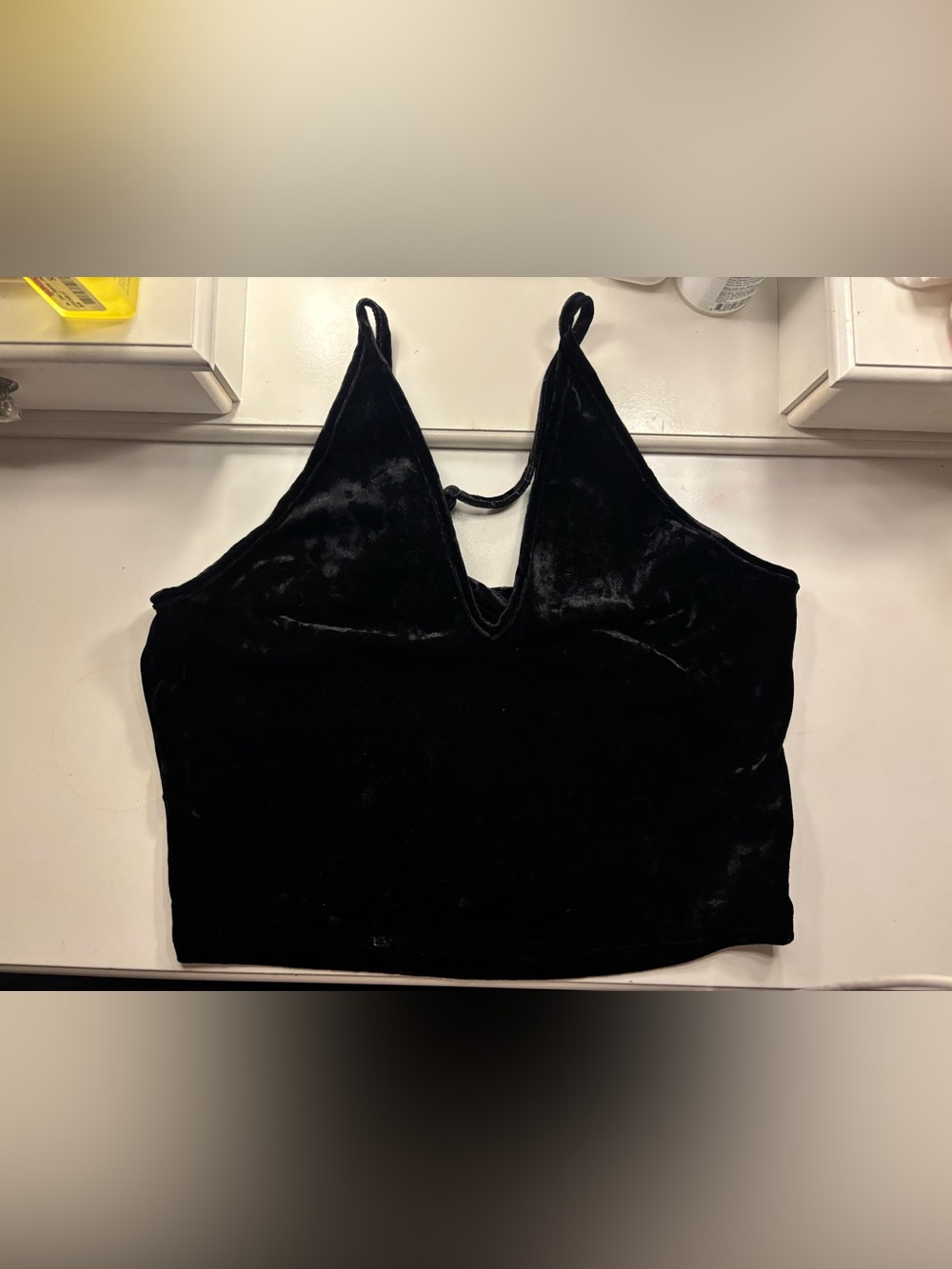 Black Velvet V-Neck Crop Top